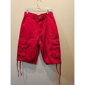 Noiz Premium Jeans Mens Red Cargo Shorts Size 32 Cotton Utility Drawstring